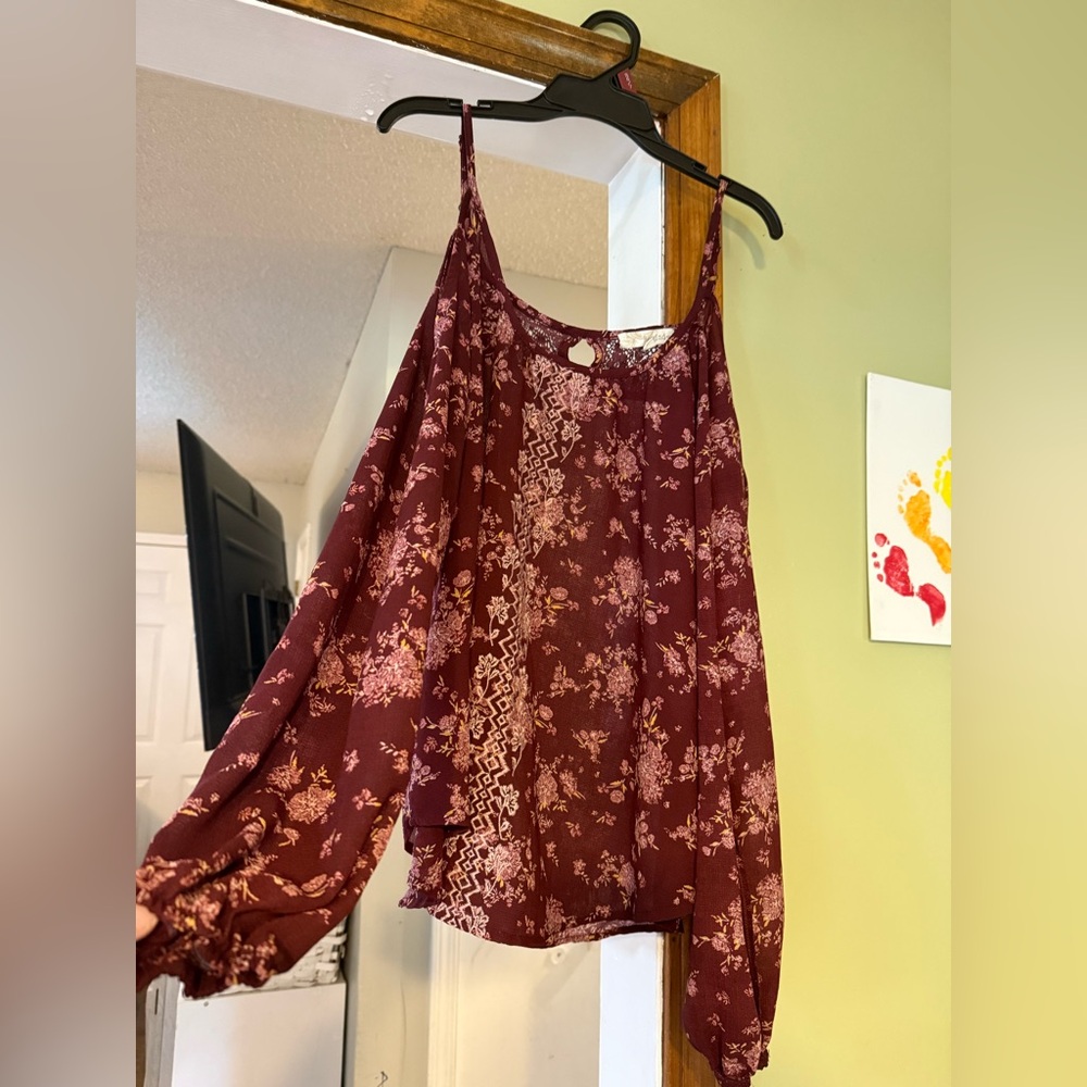 Rewind Maroon Floral Lace Blouse